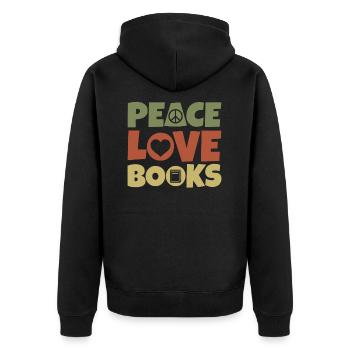 Friedensliebe Bücher - Unisex Premium Bio Zip Hoodie - Schwarz - Hinten - Nico (187cm)