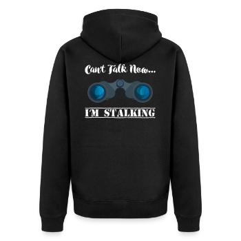 Kann gerade nicht, bin mal wieder am stalken - Unisex Premium Bio Zip Hoodie - Schwarz - Hinten - Nico (187cm)