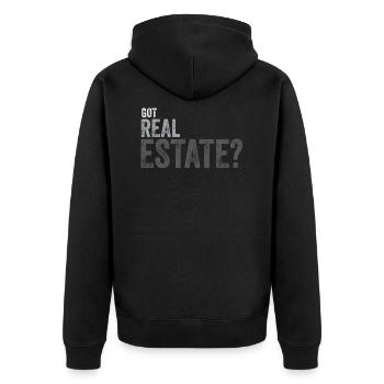 Habe Immobilien bekommen - Unisex Premium Bio Zip Hoodie - Schwarz - Hinten - Nico (187cm)