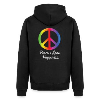 Peace Love Happiness - Unisex Premium Bio Zip Hoodie - Schwarz - Hinten - Nico (187cm)