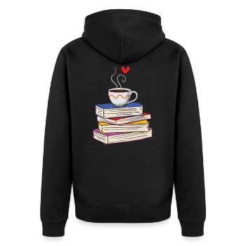 Hot Cup of Coffee and Books - Unisex Premium Organic Zip Hoodie - black - Back - Nico (187cm)