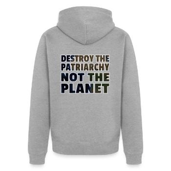 Zerstöre das Patriarchat nicht den Planeten - Unisex Premium Bio Zip Hoodie - Grau meliert - Hinten - Nico (187cm)
