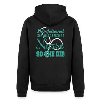 Elle croyait qu'elle deviendrait une infirmière étudiante - Veste à capuche bio Premium Unisexe - noir - Dos - Nico (187cm)