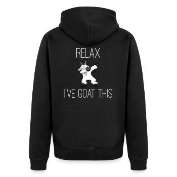 Entspannen Sie sich, ich habe Ziege diese - Unisex Premium Bio Zip Hoodie - Schwarz - Hinten - Nico (187cm)