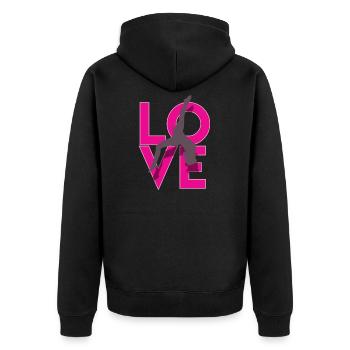 Liebesgymnastik - Unisex Premium Bio Zip Hoodie - Schwarz - Hinten - Nico (187cm)
