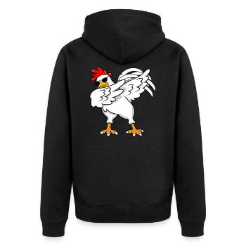 Huhn tupfen - Unisex Premium Bio Zip Hoodie - Schwarz - Hinten - Nico (187cm)