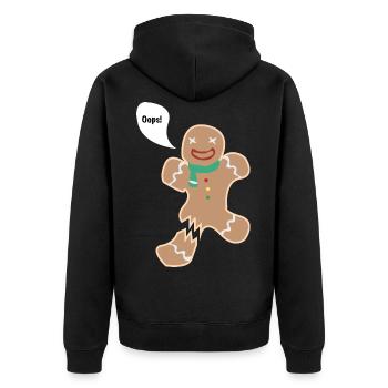 Lebkuchenmann - Bein gebrochen. - Unisex Premium Bio Zip Hoodie - Schwarz - Hinten - Nico (187cm)