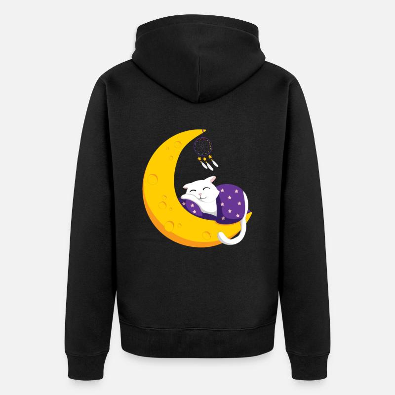 Chat dormant lune - Veste à capuche bio Premium Unisexe - noir
