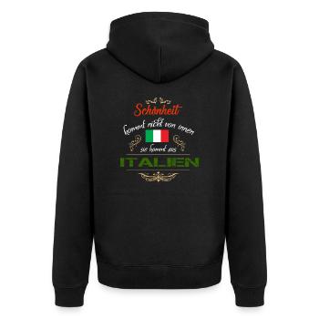 Schoenheit kommt aus italien nicht von Innen Bella - Unisex Premium Bio Zip Hoodie - Schwarz - Hinten - Nico (187cm)
