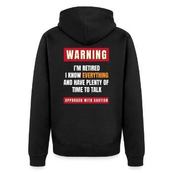Warnung, ich bin im Ruhestand - Unisex Premium Bio Zip Hoodie - Schwarz - Hinten - Nico (187cm)