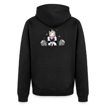 Gewichtheben Einhorn - Unisex Premium Bio Zip Hoodie - Schwarz - Hinten - Nico (187cm)