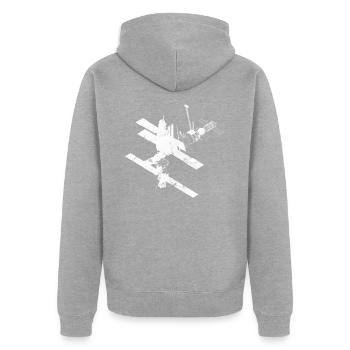 Weltraum - Unisex Premium Bio Zip Hoodie - Grau meliert - Hinten - Nico (187cm)