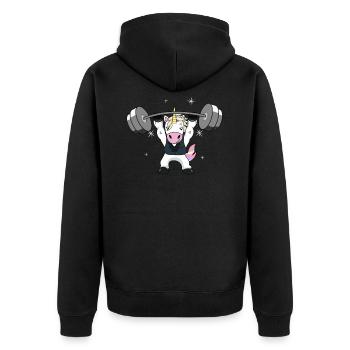 Gewichtheben Einhorn - Unisex Premium Bio Zip Hoodie - Schwarz - Hinten - Nico (187cm)