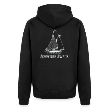 Adventure Awaits - Unisex Premium Organic Zip Hoodie - black - Back - Nico (187cm)