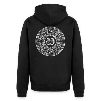 23k19maya - Unisex Premium Bio Zip Hoodie - Schwarz - Hinten - Nico (187cm)