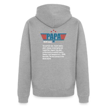 Papa Définition - Veste à capuche bio Premium Unisexe - gris chiné - Dos - Nico (187cm)