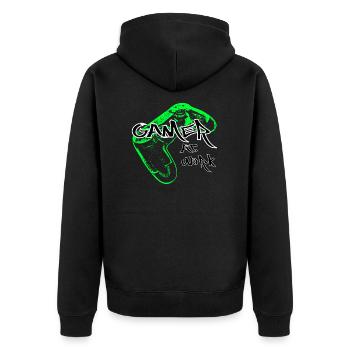 Gamer - Unisex Premium Bio Zip Hoodie - Schwarz - Hinten - Nico (187cm)