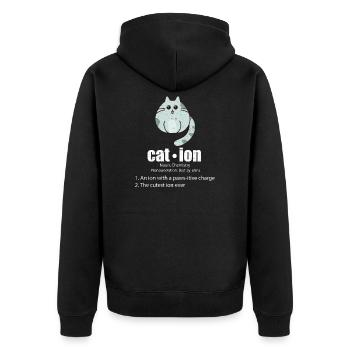 Kation Cat Science Wortspiel Chemie Nerd Geek - Unisex Premium Bio Zip Hoodie - Schwarz - Hinten - Nico (187cm)