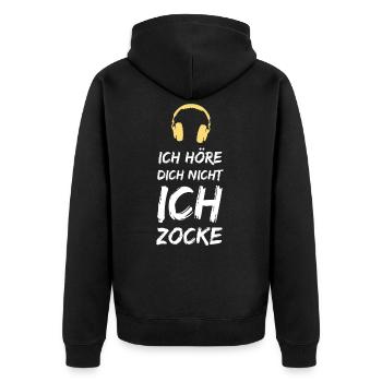 Zocken - Unisex Premium Bio Zip Hoodie - Schwarz - Hinten - Nico (187cm)