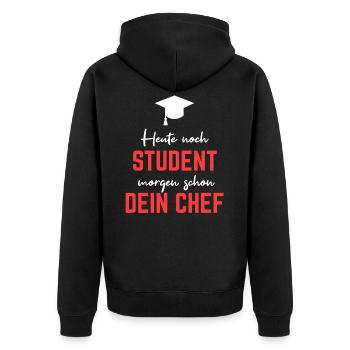 lustiger Spruch Student Studium Universität - Unisex Premium Bio Zip Hoodie - Schwarz - Hinten - Nico (187cm)