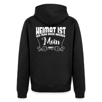 Home is where you also say moin in the evening - Unisex Premium Organic Zip Hoodie - black - Back - Nico (187cm)