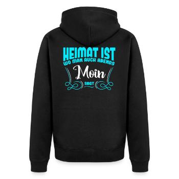 Home is where you also say Moin in the evening - saying - Unisex Premium Organic Zip Hoodie - black - Back - Nico (187cm)