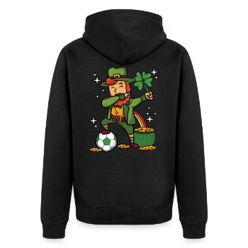 Dabbing Fußball Leprechaun - Unisex Premium Bio Zip Hoodie - Schwarz - Hinten - Nico (187cm)