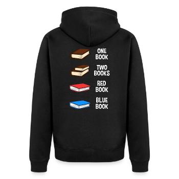 One Book Two Books Red Book Blue Book - Unisex Premium Bio Zip Hoodie - Schwarz - Hinten - Nico (187cm)