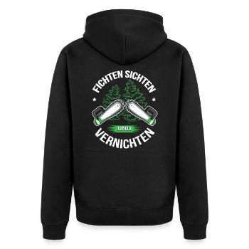 Holzfäller T-Shirt Fichten Sichten und Vernichten - Unisex Premium Bio Zip Hoodie - Schwarz - Hinten - Nico (187cm)
