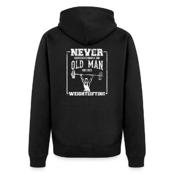 Old Man Who Loves Weightlifting Gym Exercise Weigh - Unisex Premium Organic Zip Hoodie - black - Back - Nico (187cm)