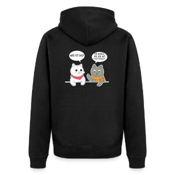 Katzen Sprüche T-Shirt Wer ist das? Das ist ein - Unisex Premium Bio Zip Hoodie - Schwarz - Hinten - Nico (187cm)