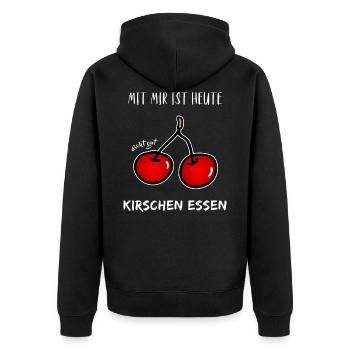 Spruch Mit mir ist heute nicht gut Kirschen essen - Unisex Premium Bio Zip Hoodie - Schwarz - Hinten - Nico (187cm)
