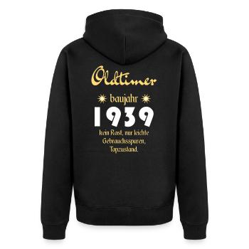 Oldtimer built in 1939 - Unisex Premium Organic Zip Hoodie - black - Back - Nico (187cm)