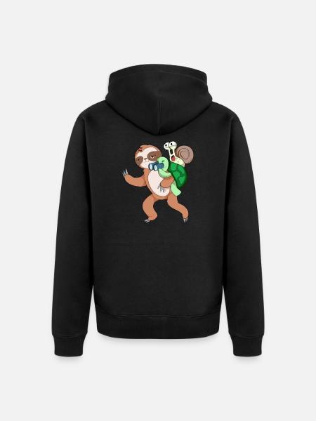 Schildkröte Schnecke und Faultier - Unisex Premium Bio Zip Hoodie - Schwarz