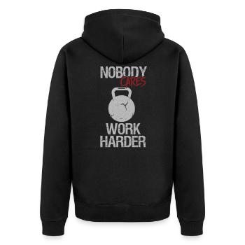 Nobody Cares Work Harder Fitness Workout Gym Skull - Unisex Premium Organic Zip Hoodie - black - Back - Nico (187cm)