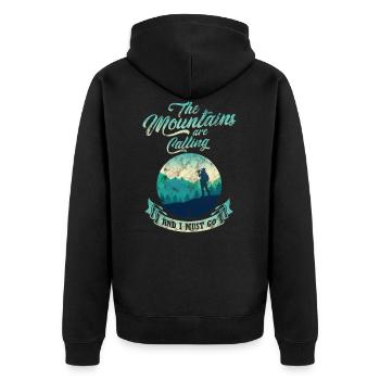 The mountain gets hikers and mountaineers vintage - Unisex Premium Organic Zip Hoodie - black - Back - Nico (187cm)