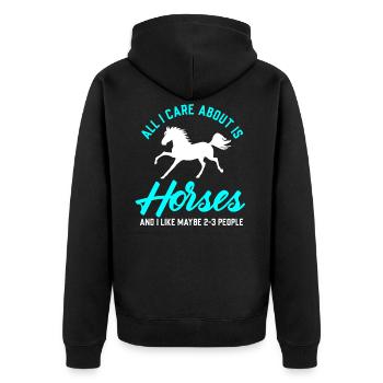Reiten Pferde - Unisex Premium Bio Zip Hoodie - Schwarz - Hinten - Nico (187cm)