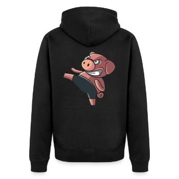 Kampfsport Schwein, geschenk karate kickboxen - Unisex Premium Bio Zip Hoodie - Schwarz - Hinten - Nico (187cm)