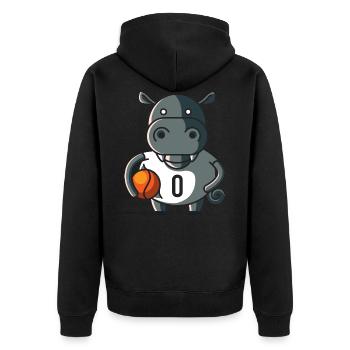 Nilpferd Basketball, geschenk ballsport slamdunk - Unisex Premium Bio Zip Hoodie - Schwarz - Hinten - Nico (187cm)