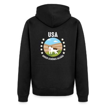 Urlaub im Allgäu Unser schönes Allgäu - Unisex Premium Bio Zip Hoodie - Schwarz - Hinten - Nico (187cm)