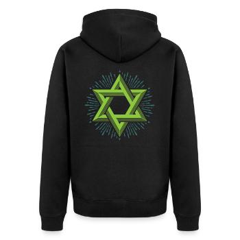 Davidstern, religion hexagramm judentum jude - Unisex Premium Bio Zip Hoodie - Schwarz - Hinten - Nico (187cm)