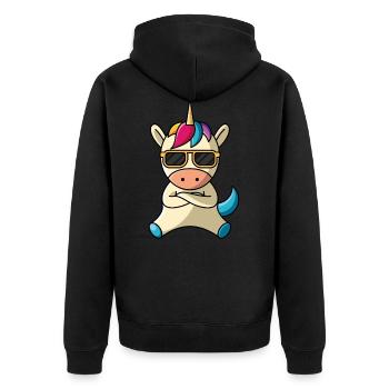 Cool unicorn, sunglasses cool - Unisex Premium Organic Zip Hoodie - black - Back - Nico (187cm)