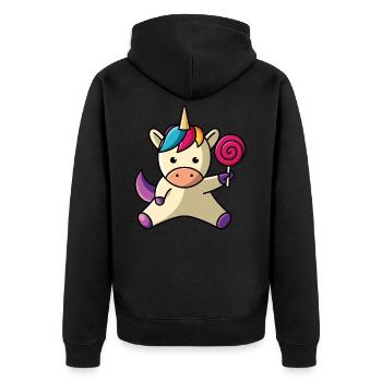 Einhorn mit Lolli - Unisex Premium Bio Zip Hoodie - Schwarz - Hinten - Nico (187cm)