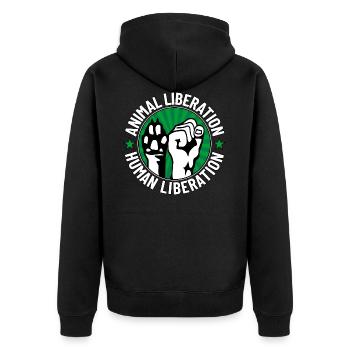 Libération animale - Libération humaine - Veste à capuche bio Premium Unisexe - noir - Dos - Nico (187cm)