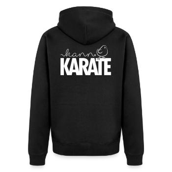 Kücken kann KARATE - Unisex Premium Bio Zip Hoodie - Schwarz - Hinten - Nico (187cm)