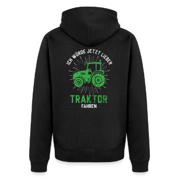 Landwirt Bauer Traktor Fahren Geschenkidee - Unisex Premium Bio Zip Hoodie - Schwarz - Hinten - Nico (187cm)