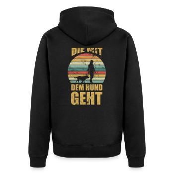 Hund Frau - Unisex Premium Bio Zip Hoodie - Schwarz - Hinten - Nico (187cm)