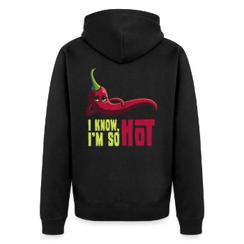 I'm So Hot, geschenk chili peperoni scharf - Unisex Premium Bio Zip Hoodie - Schwarz - Hinten - Nico (187cm)
