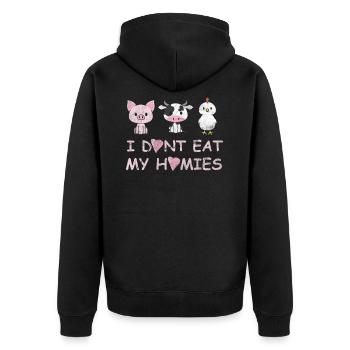 Veganer Veganerin vegetarisch - Unisex Premium Bio Zip Hoodie - Schwarz - Hinten - Nico (187cm)