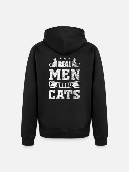 Real Men Cuddle Cats - Unisex Premium Organic Zip Hoodie - black